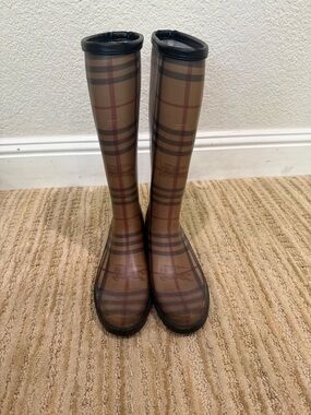 Burberry Brown Plaid Rain Boots